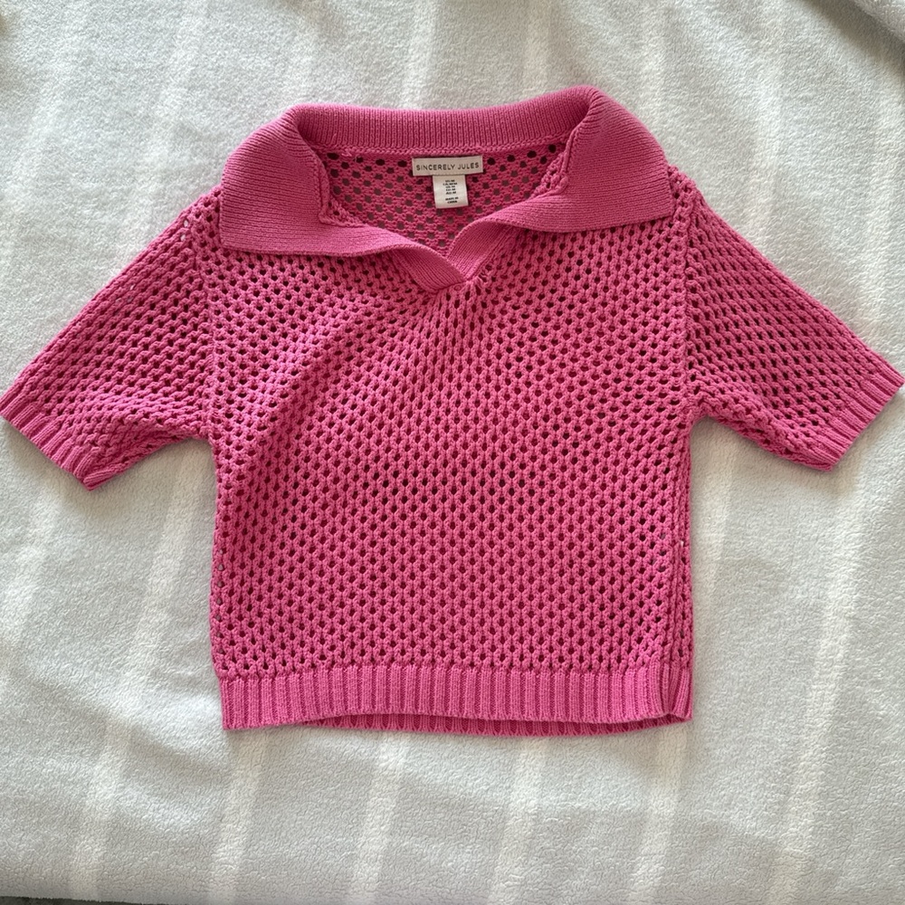 Pink Knit Short Sleeve Polo Shirt